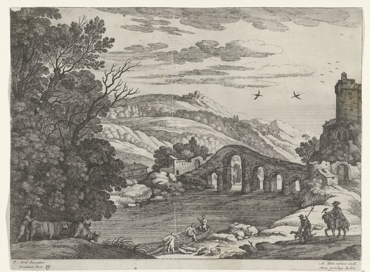paisaje con un rio Paisajes italianos (título de la serie) de Willem van Nieulandt (II)