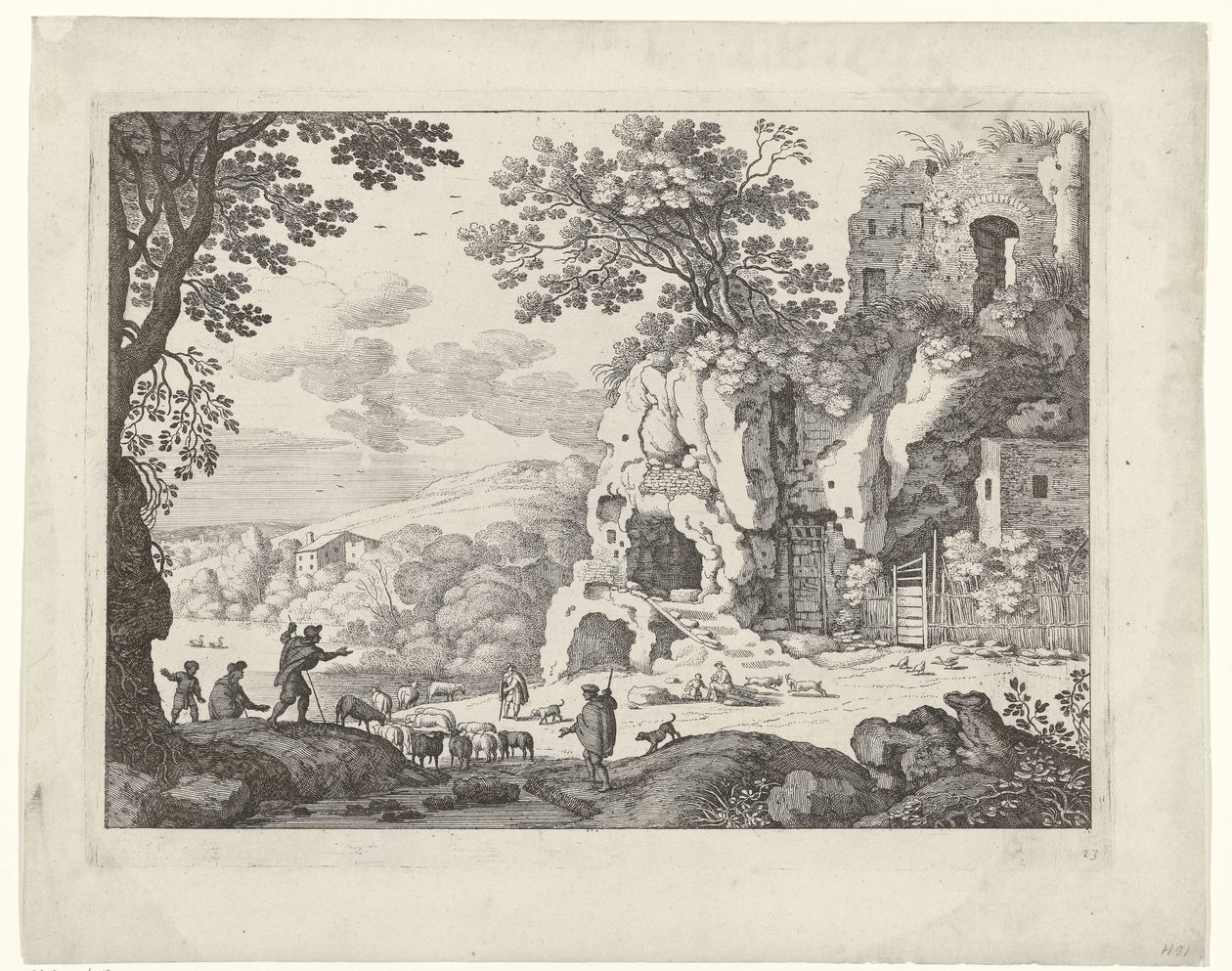 paisaje con una ruina Paisajes italianos (título de la serie) de Willem van Nieulandt (II)