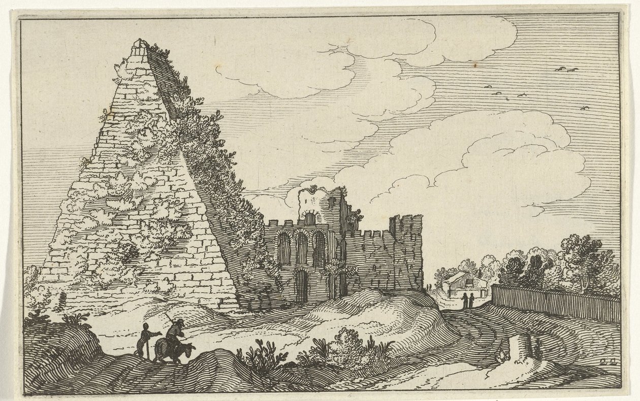 Pirámide de Cayo Cestio Ruinas romanas y paisajes costeros (serie 1) (título de la serie) de Willem van Nieulandt (II)