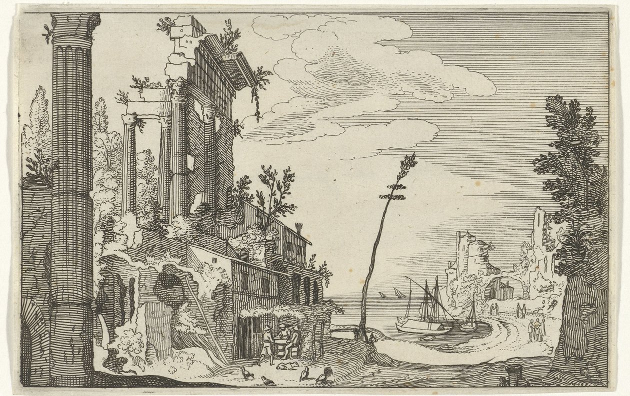 Ruinas romanas junto al mar Ruinas romanas y paisajes costeros (serie 1) (título de la serie) de Willem van Nieulandt (II)