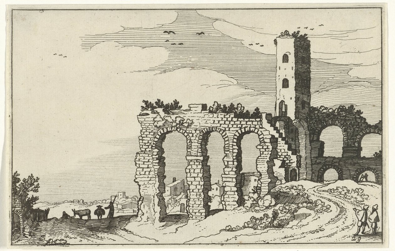 ruina del acueducto Ruinas romanas y paisajes costeros (serie 1) (título de la serie) de Willem van Nieulandt (II)