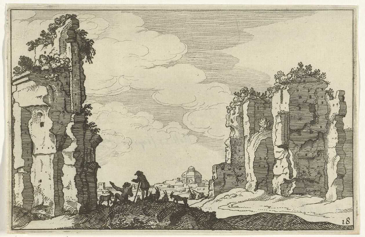 Ruina de las Termas de Caracalla Ruinas romanas y paisajes costeros (serie 1) (título de la serie) de Willem van Nieulandt (II)