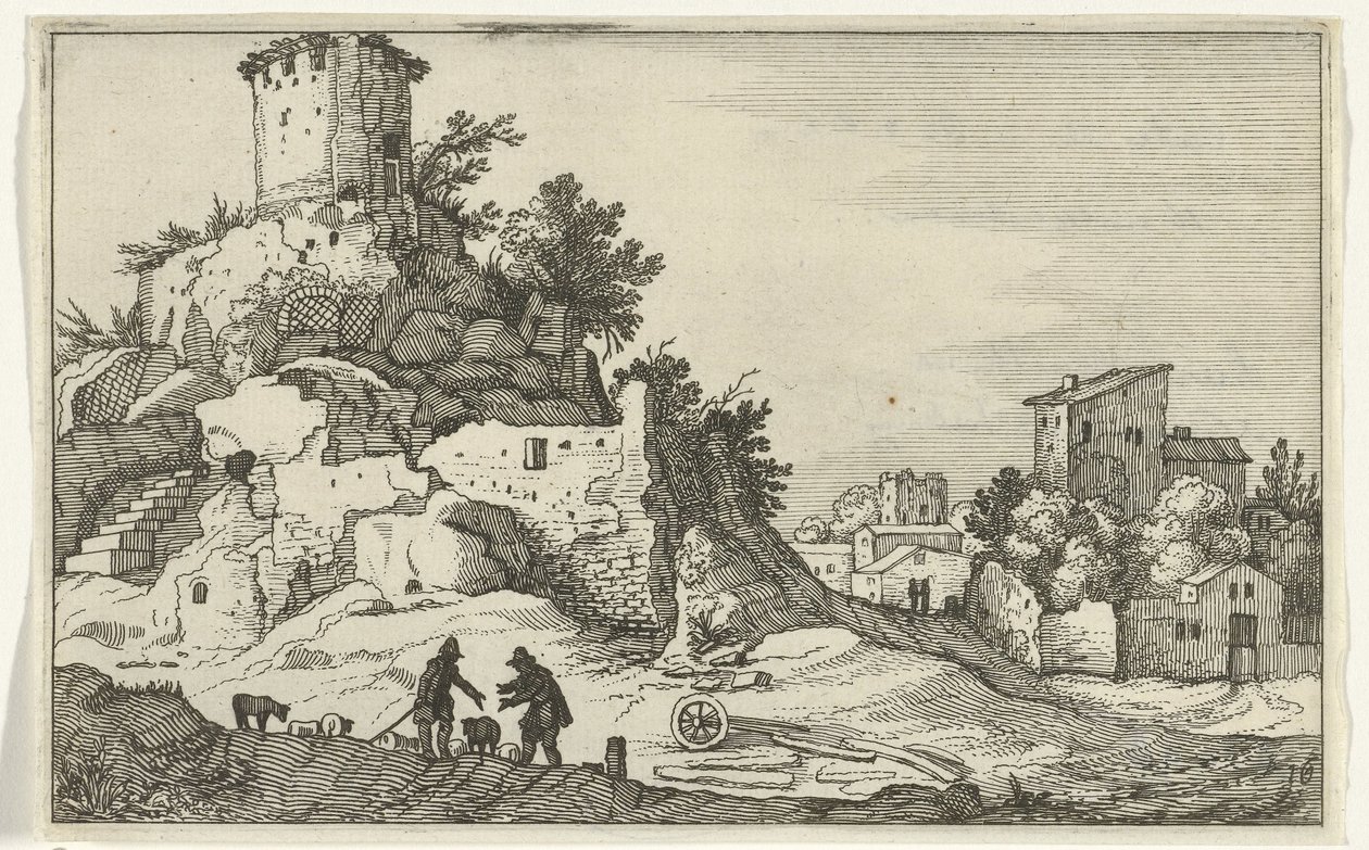 ruina de una torre Ruinas romanas y paisajes costeros (serie 1) (título de la serie) de Willem van Nieulandt (II)