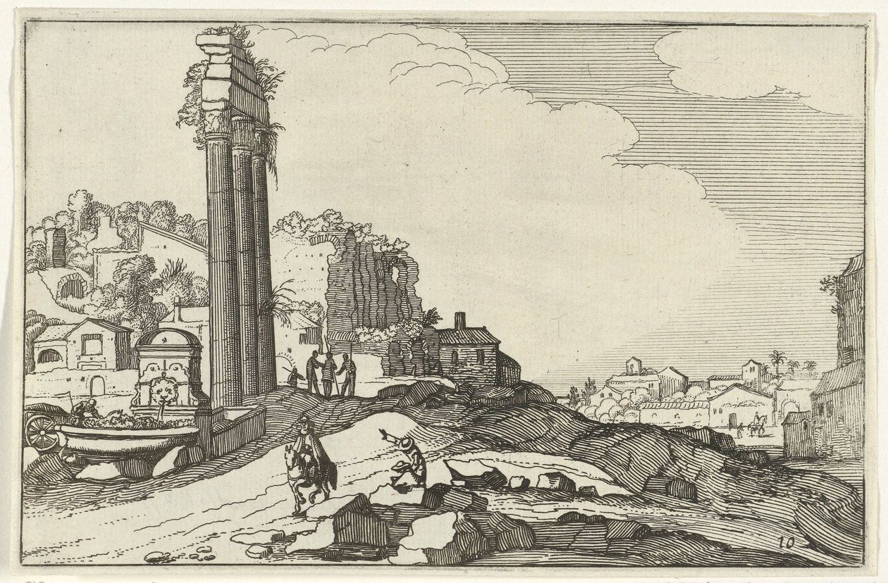 Templo de Cástor y Pólux Ruinas romanas y paisajes costeros (serie 1) (título de la serie) de Willem van Nieulandt (II)