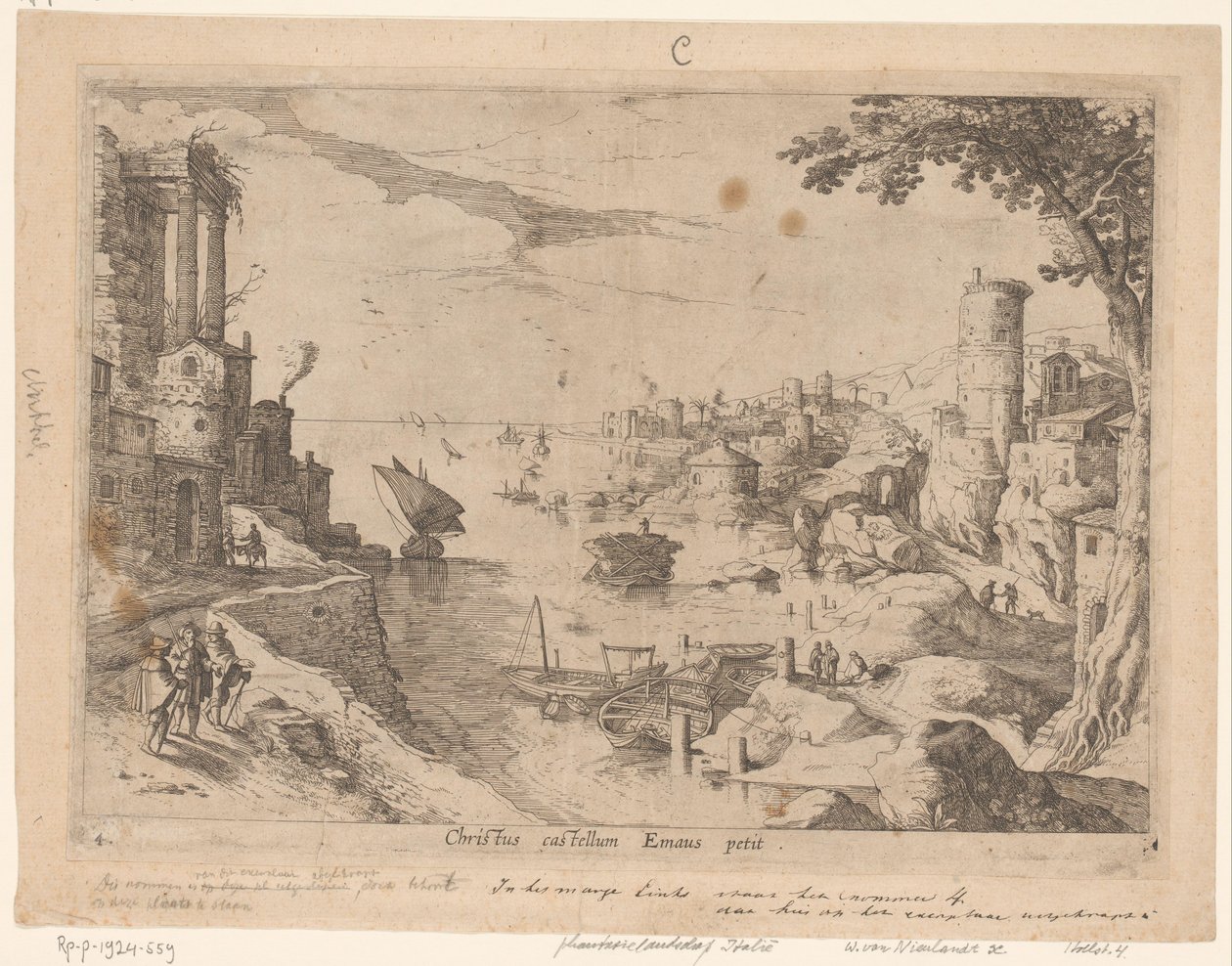 Paisaje con los discípulos de Emaús
Christus castellum Emaus petit (título en el objeto)
Paisajes italianos con escenas bíblicas (título de la serie) de Willem van Nieulandt