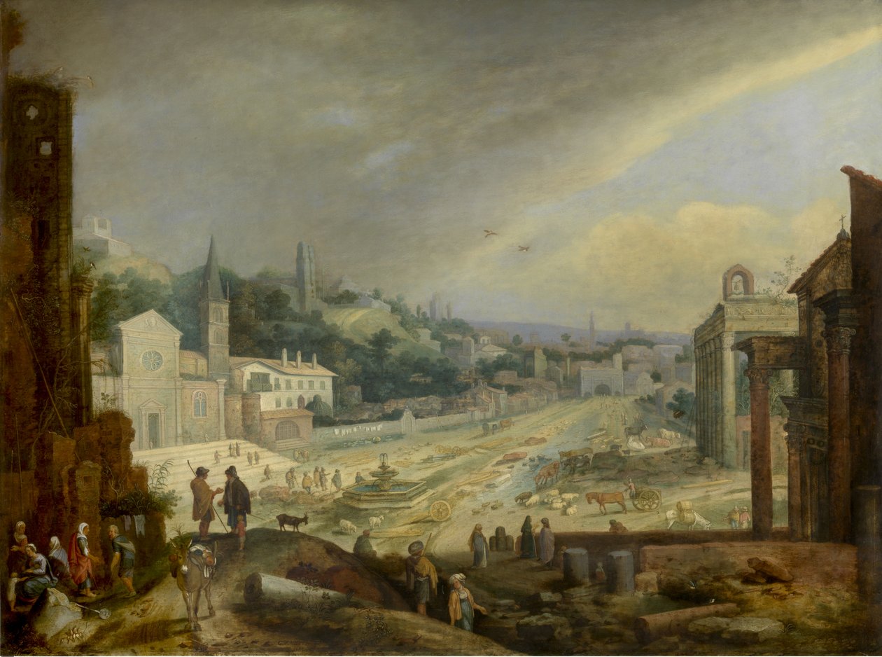 Vista del Campo Vaccino, Roma (óleo sobre tabla) de Willem van Nieulandt