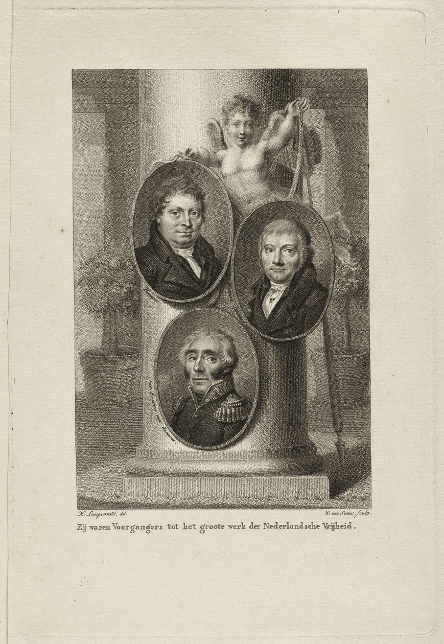 Memorial con los retratos de Joan Melchior Kemper, Cornelis Anthony Fannius Scholten, Gijsbert Carel Rutger Reinier van Brienen van Ramerus. NL-HlmNHA 1477 53011449 de Willem van Senus