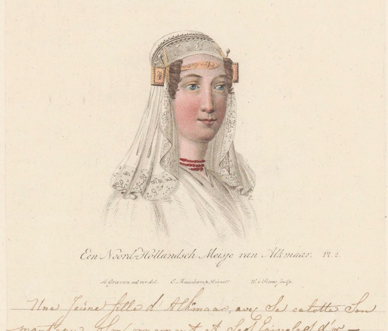 Tocado de niña de Alkmaar, 1816 Una niña de Holanda Septentrional de Alkmaar / Une Jeune d