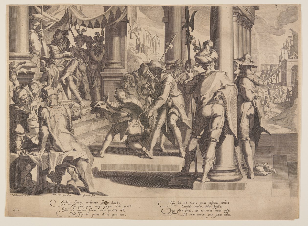 Alegoría de la Justicia, Santidad de la Ley, lámina 12 de Tronos de Justicia (Thronus Iustitiae) de Willem van Swanenburgh