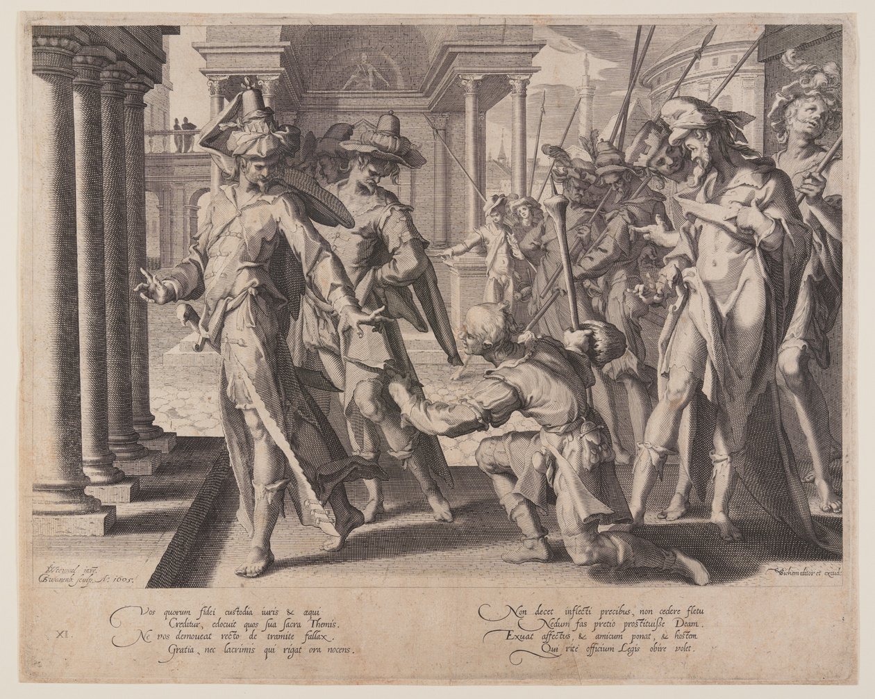 Alegoría de la Justicia, lámina 11 de Tronos de Justicia (Thronus Iustitiae) de Willem van Swanenburgh
