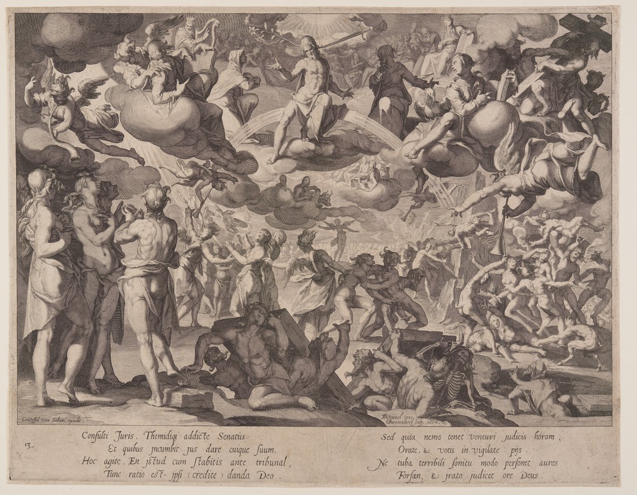 Juicio Final, lámina 13 de Tronos de Justicia (Thronus Iustitiae) de Willem van Swanenburgh