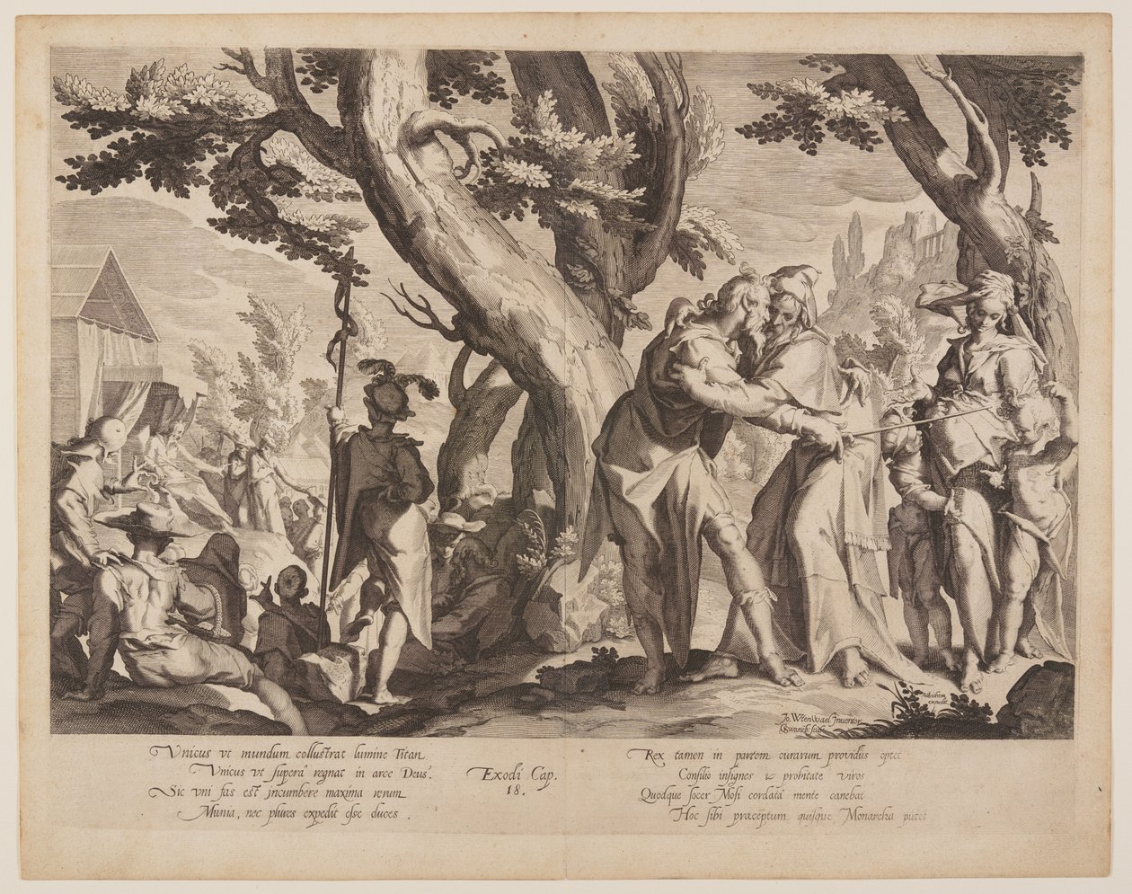 Encuentro de Moisés y Jetro, lámina 1 de Tronos de Justicia (Thronus Iustitiae) de Willem van Swanenburgh