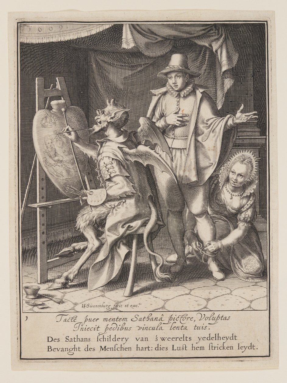 El diablo pintando el corazón del hombre, de Alegoría del mal uso de la propiedad mundana de Willem van Swanenburgh