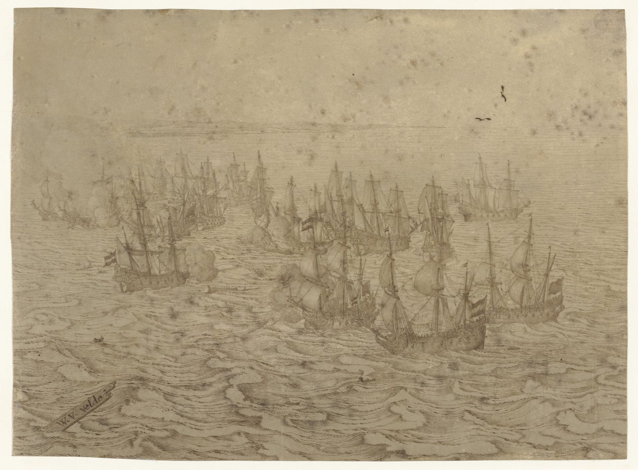 Batalla naval frente a una costa de Willem van de Velde (I) (possibly)