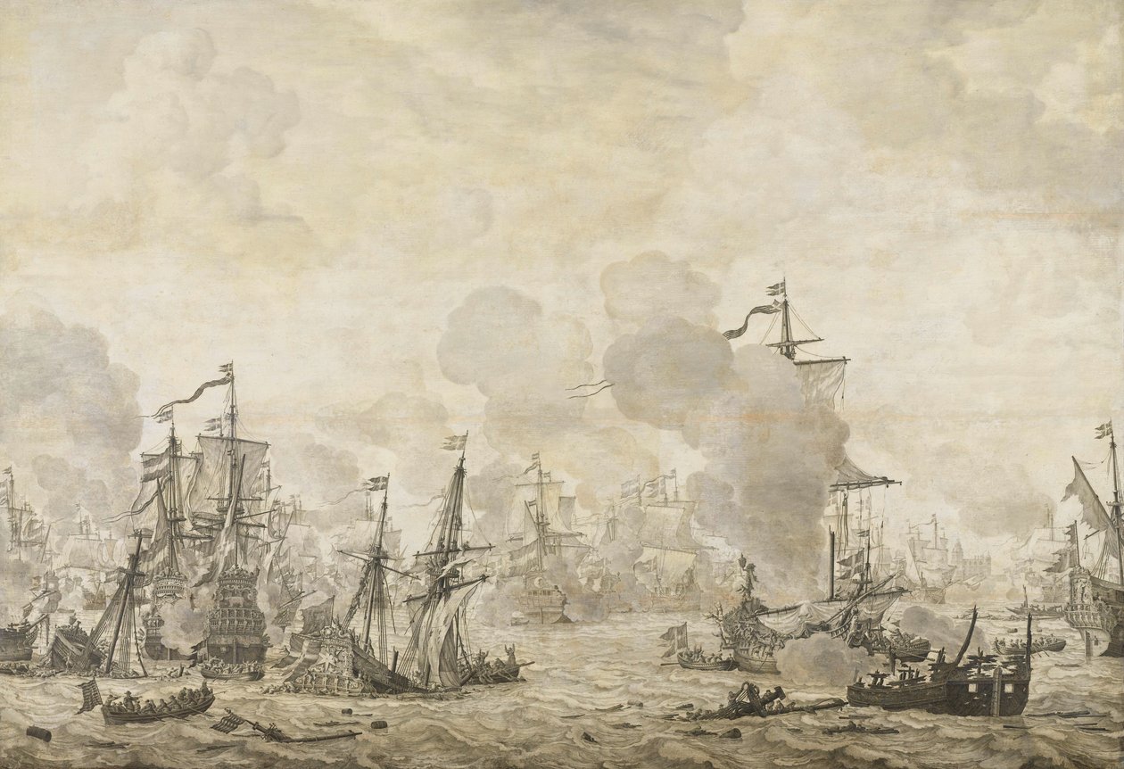 Episodio de la batalla entre las flotas holandesa y sueca en el estrecho, 8 de noviembre de 1658 de Willem van de Velde (I)