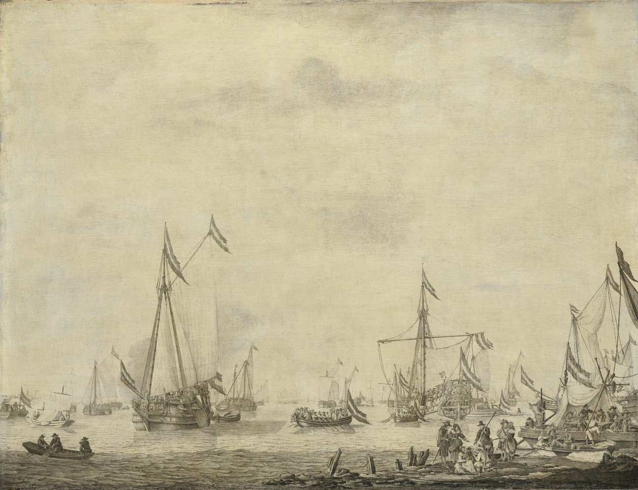 El yate real y el yate de Estado salen de Moerdijk con Carlos II, rey de Inglaterra, a bordo, 1660 de Willem van de Velde (I)