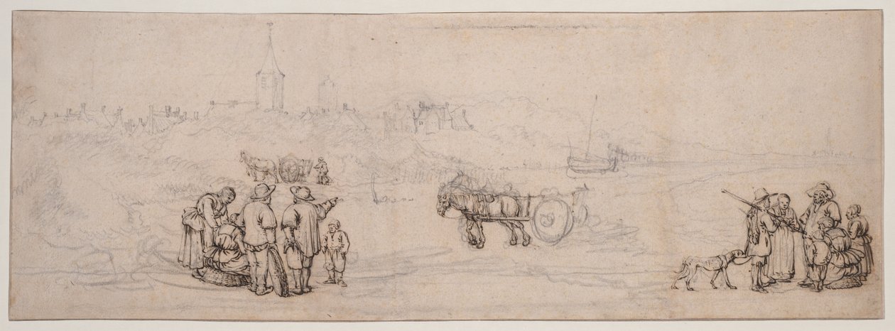 Escena de dunas con figuras campesinas de Willem van de Velde