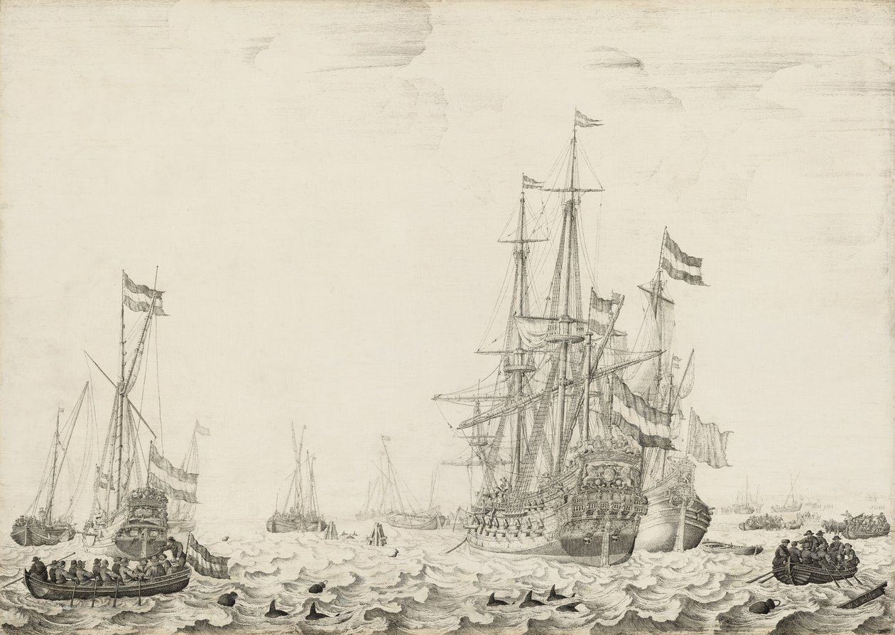 Barcos holandeses cerca de la costa de Willem van de Velde I