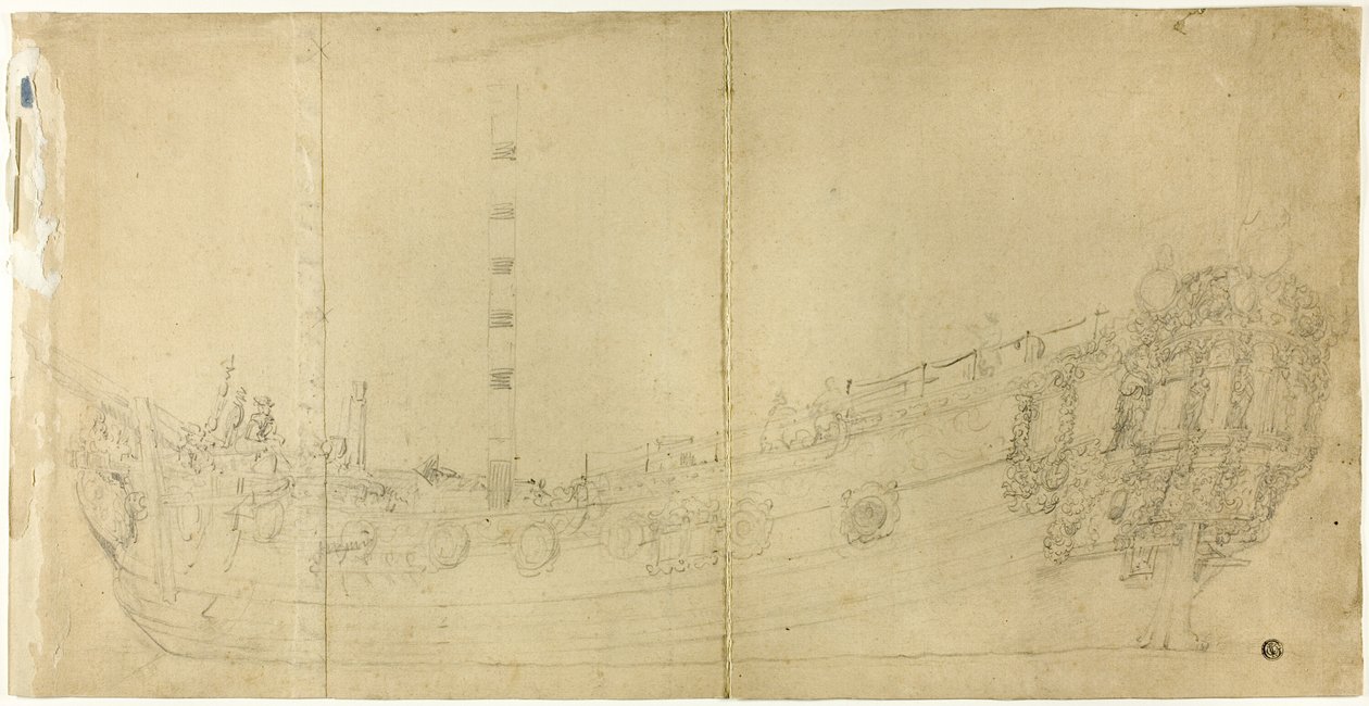Dibujo de constructor naval para galeón holandés de Willem van de Velde I