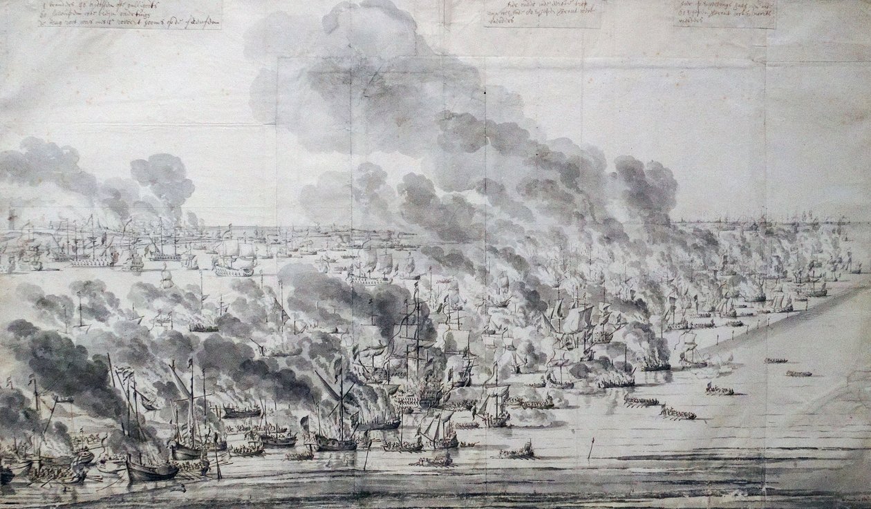 Robert Holmes incendiando la flota holandesa en Terschelling de Willem van de Velde the Elder