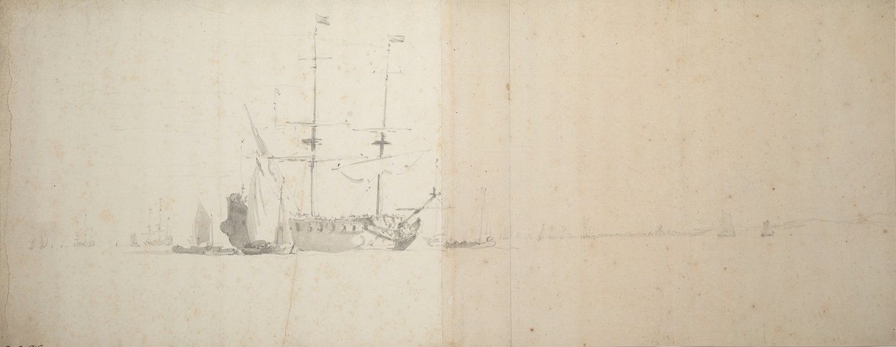 Un barco holandés anclado frente a tierra, c.1666 (grafito) de Willem van de Velde the Younger