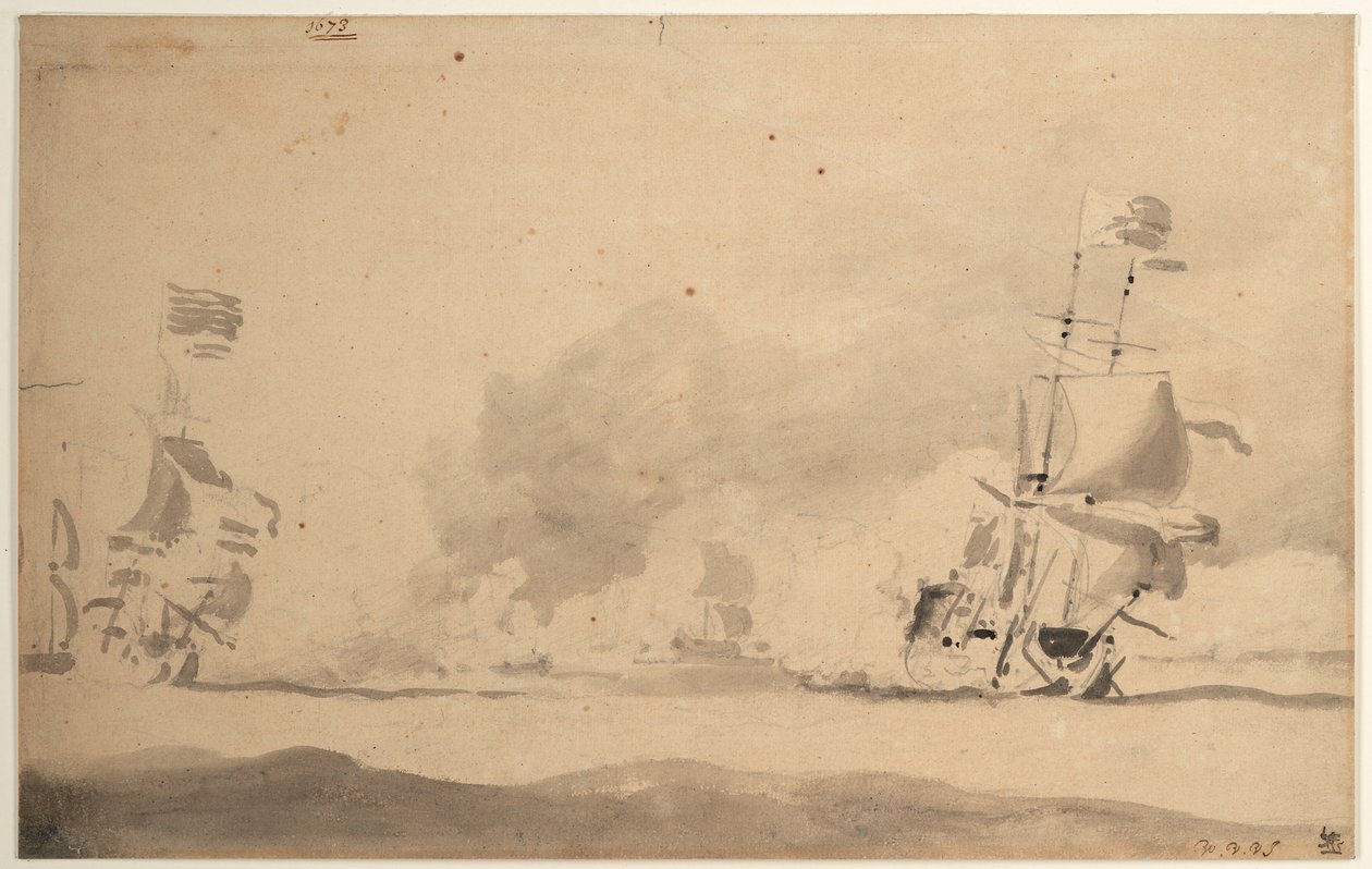 Un barco holandés persigue a un barco inglés de Willem van de Velde the Younger