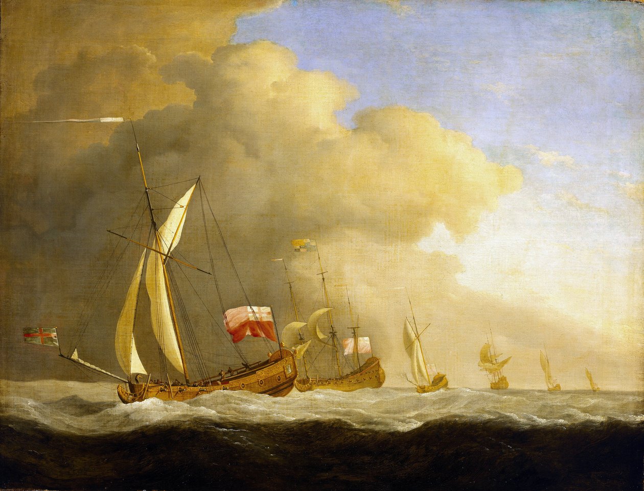 Grupo de yates reales británicos en el mar de Willem van de Velde the Younger