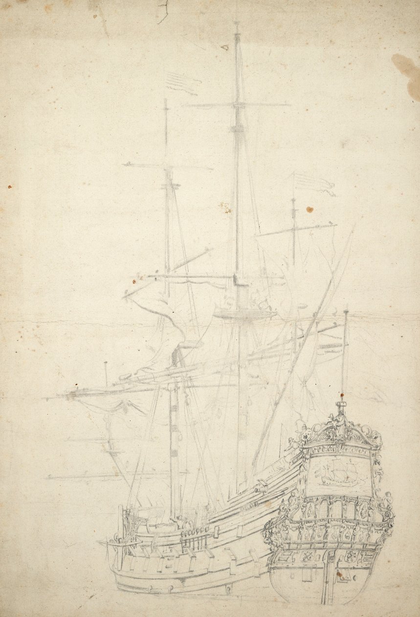 Retrato del "Ijlst", construido en 1653, 30 cañones, mencionado por última vez en 1666, c.1665 (offset) de Willem van de Velde the Younger