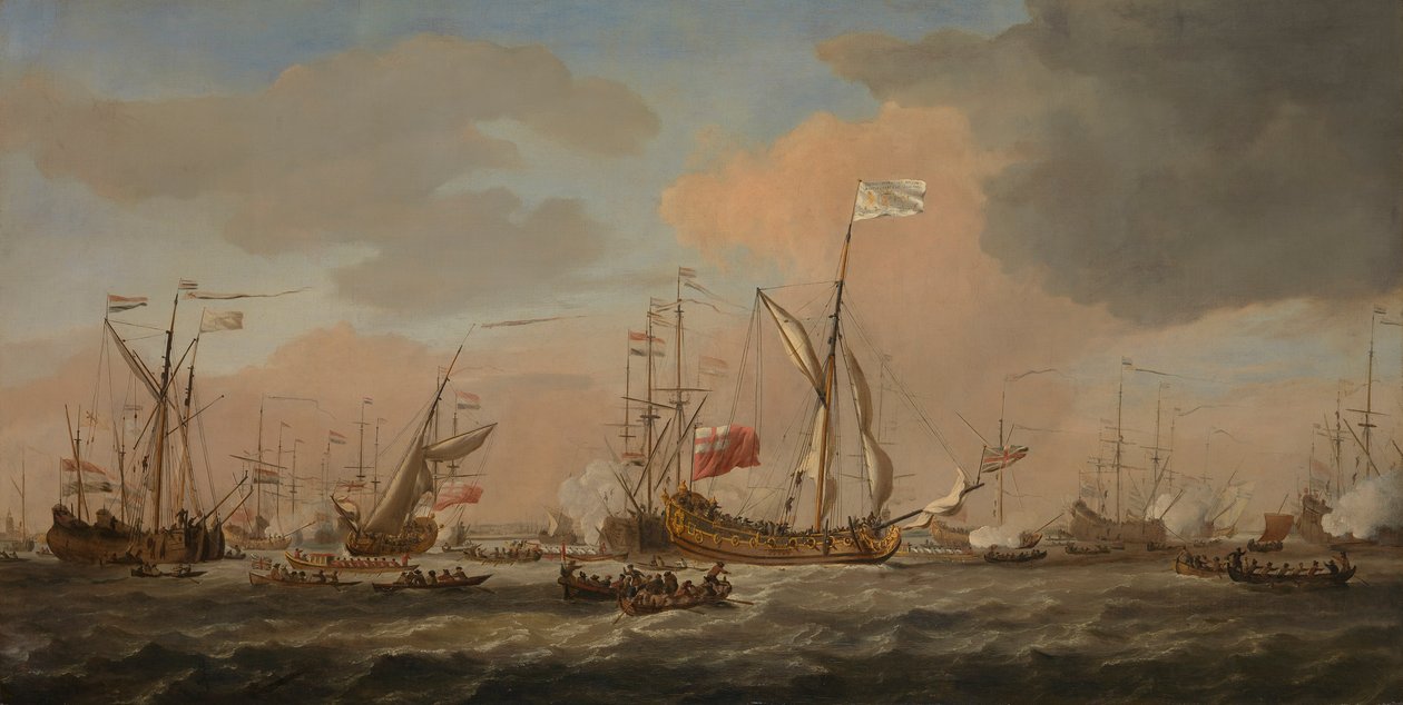 El yate "Mary" llega con la princesa Mary a Gravesend con una brisa fresca de Willem van de Velde the Younger