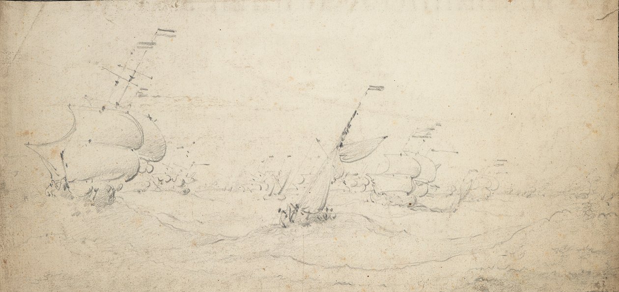 Escuadra de retaguardia holandesa a barlovento en mar gruesa, c.1672 (grafito) de Willem van de the Elder Velde