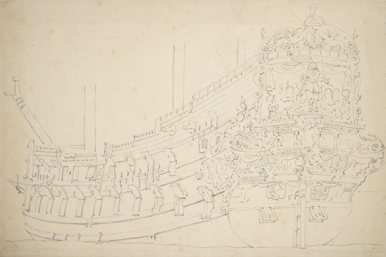 Un barco de Amsterdam, posiblemente un indiano, de unos 50 cañones, c.1670 (grafito) de Willem van de the Elder Velde