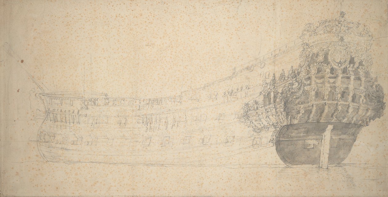 Retrato de un dos pisos francés. Construido en Holanda 1666-67, c.1667 (grafito) de Willem van de the Elder Velde