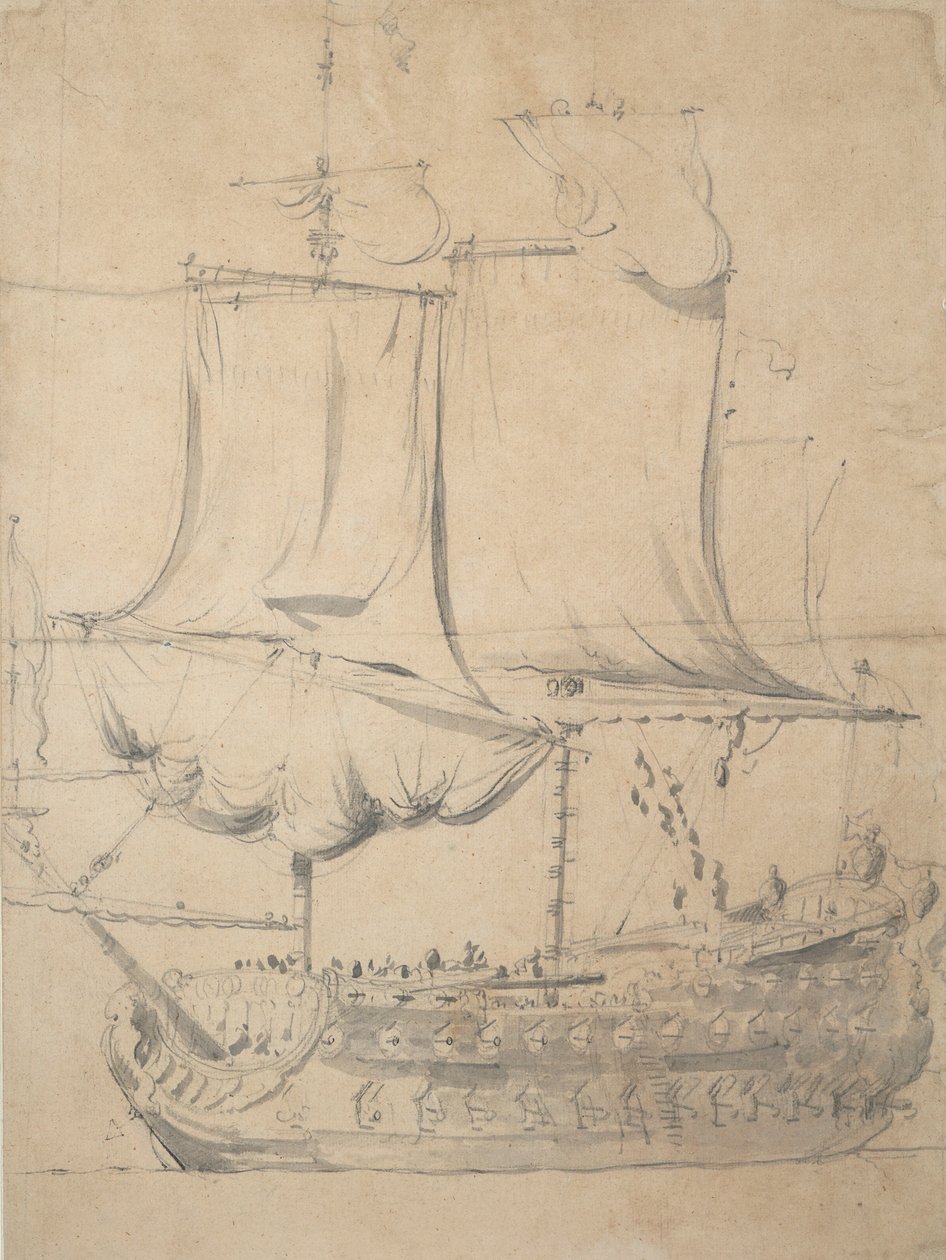 Retrato de un tercio inglés, c.1685 (grafito, aguada gris) de Willem van de the Elder Velde