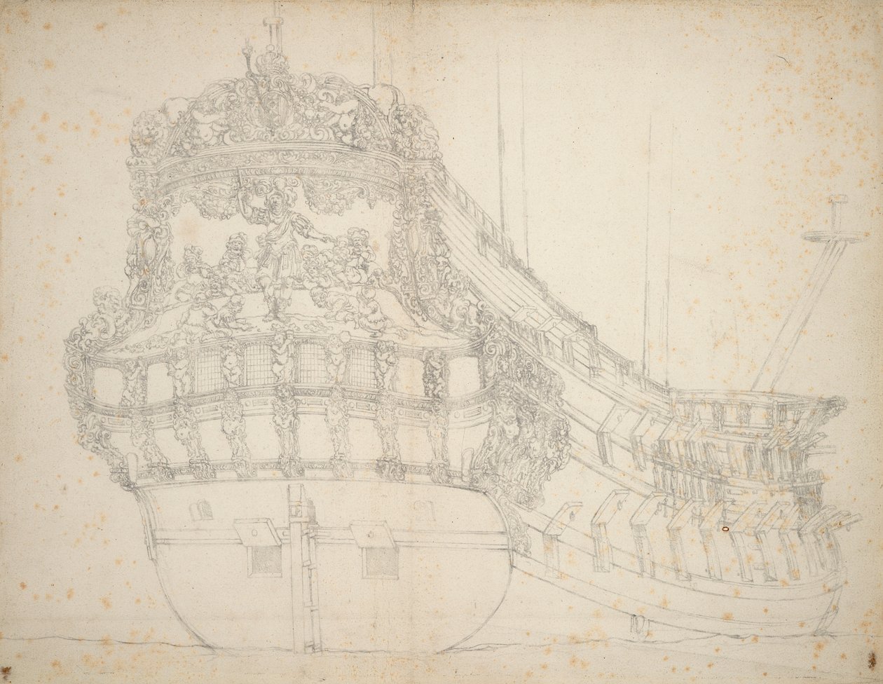 Retrato del "Gideon", barco de 62 cañones construido en 1664 y registrado por última vez en 1689, c.1670 (offset) de Willem van de the Elder Velde