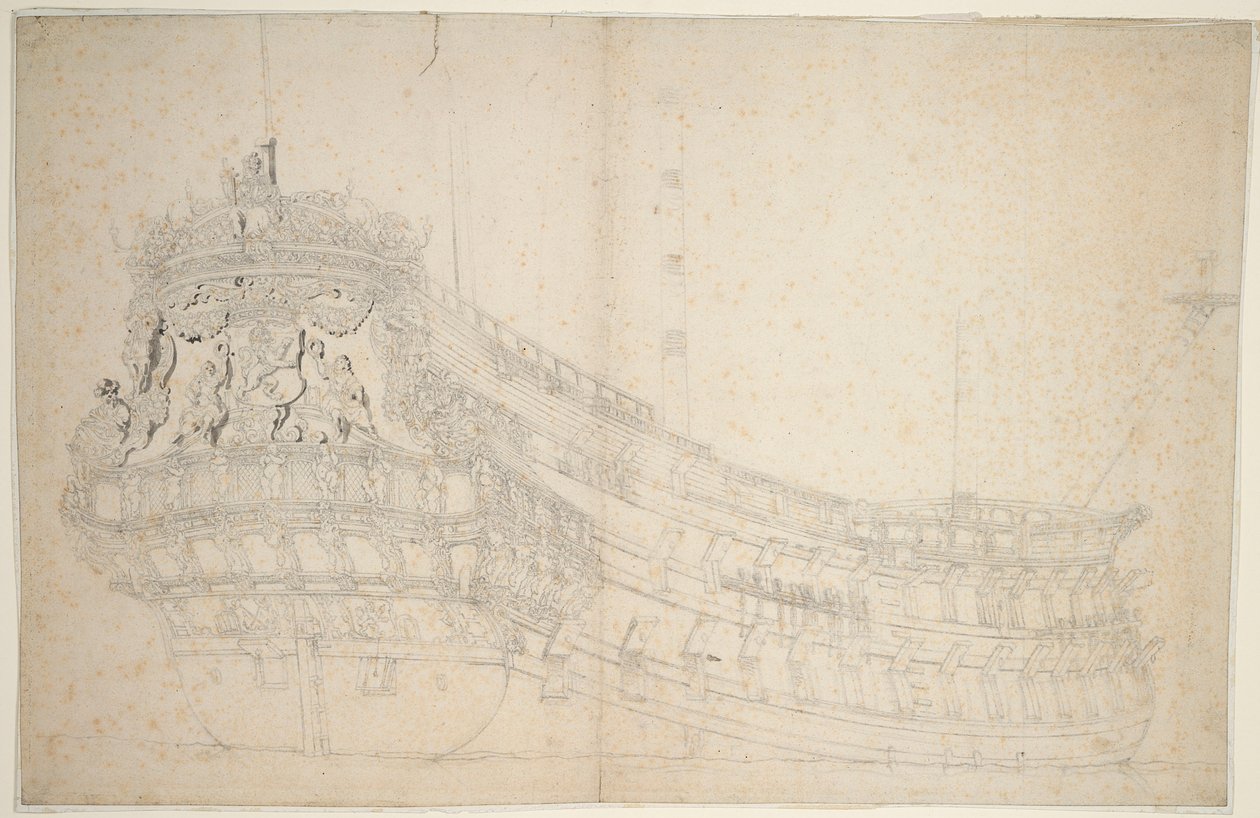 Retrato de la "Hollandia", c.1666 (offset, aguada gris) de Willem van de the Elder Velde
