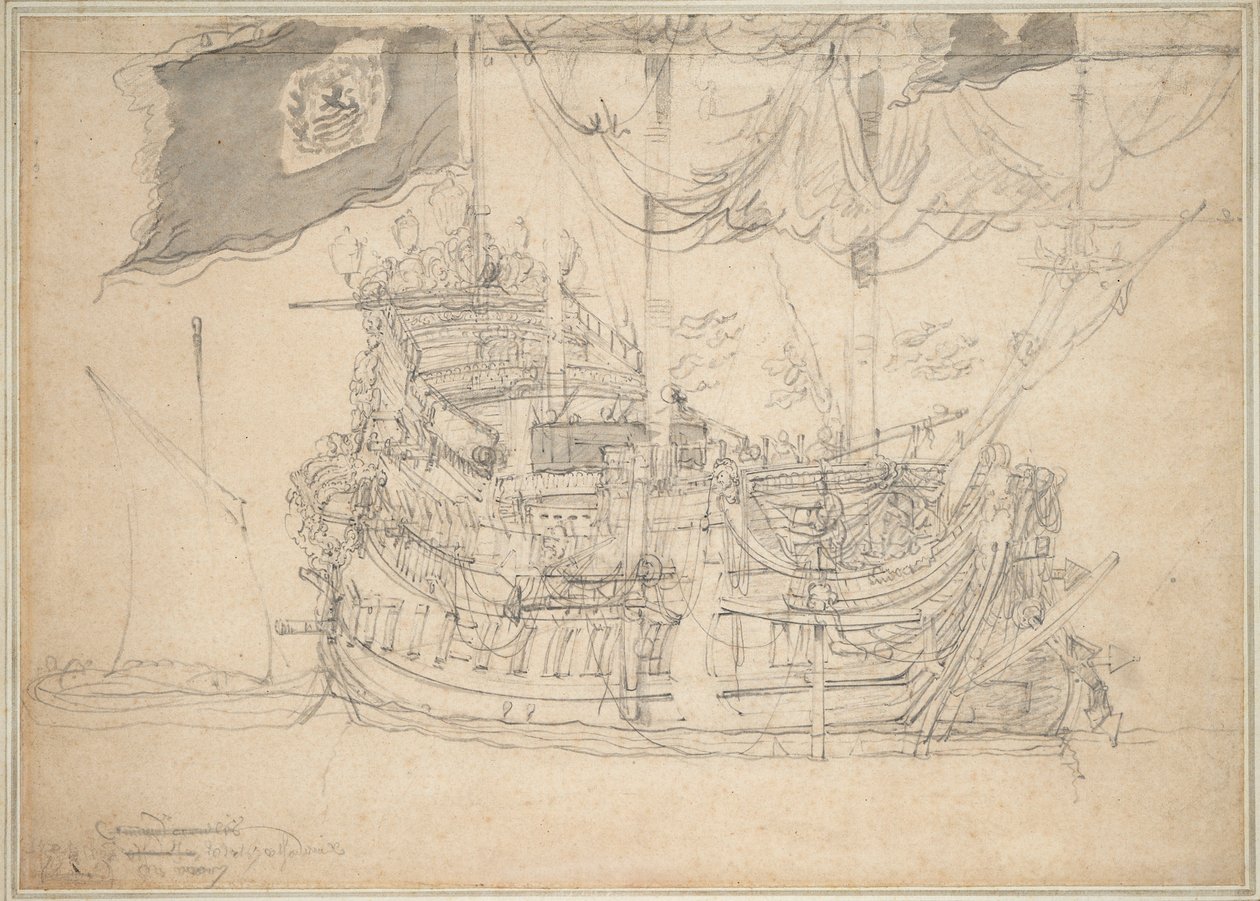 Retrato de la "Zeelandia", c.1659 (grafito, aguada gris) de Willem van de the Elder Velde