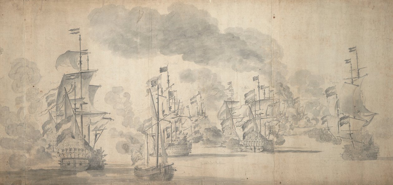La batalla de Solebay, 28 de mayo-7 de junio de 1672 (grafito) de Willem van de the Elder Velde
