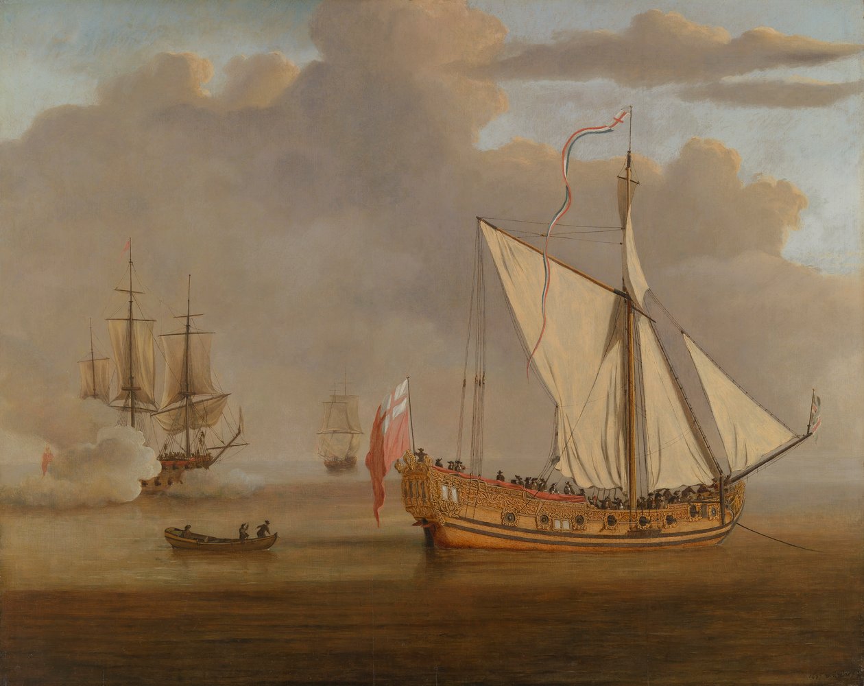El yate inglés "Portsmouth" fondeado de Willem van de the Elder Velde
