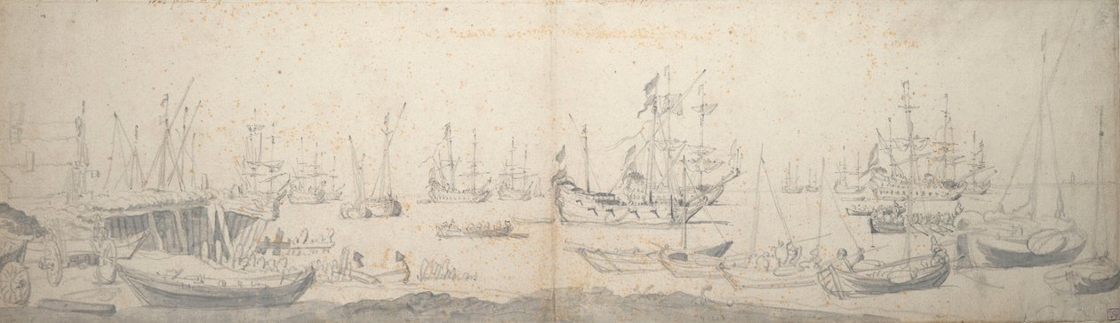 Weyschuits, un kaag y hombres de guerra holandeses en el Texel de Willem van de the Elder Velde