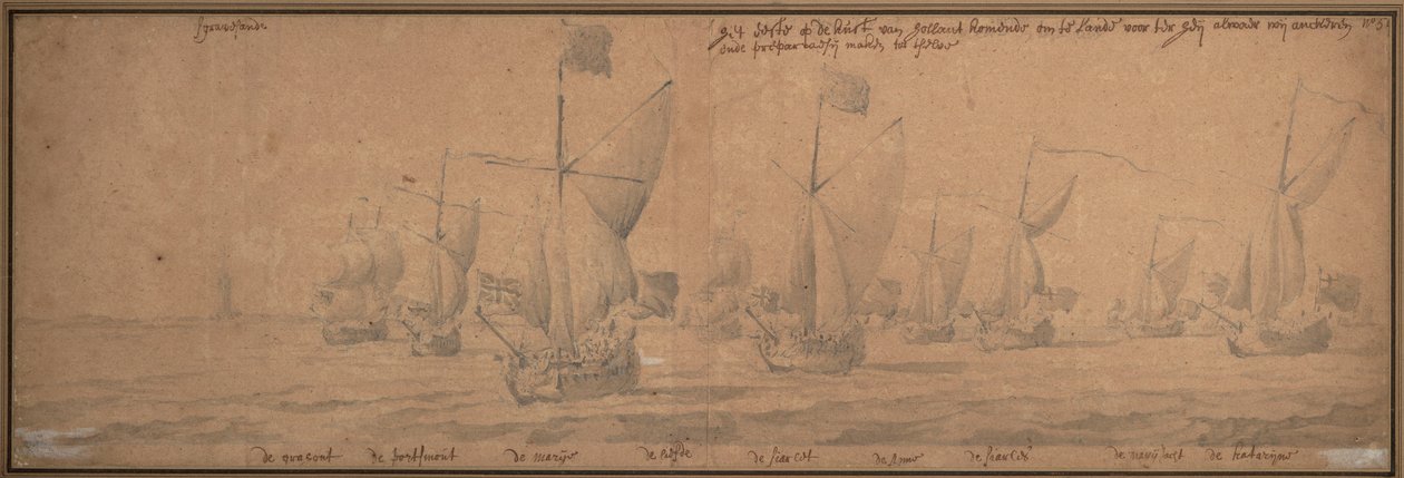 Yates llegando a la costa de Holanda el 9 de diciembre de 1677 de Willem van de the Elder Velde