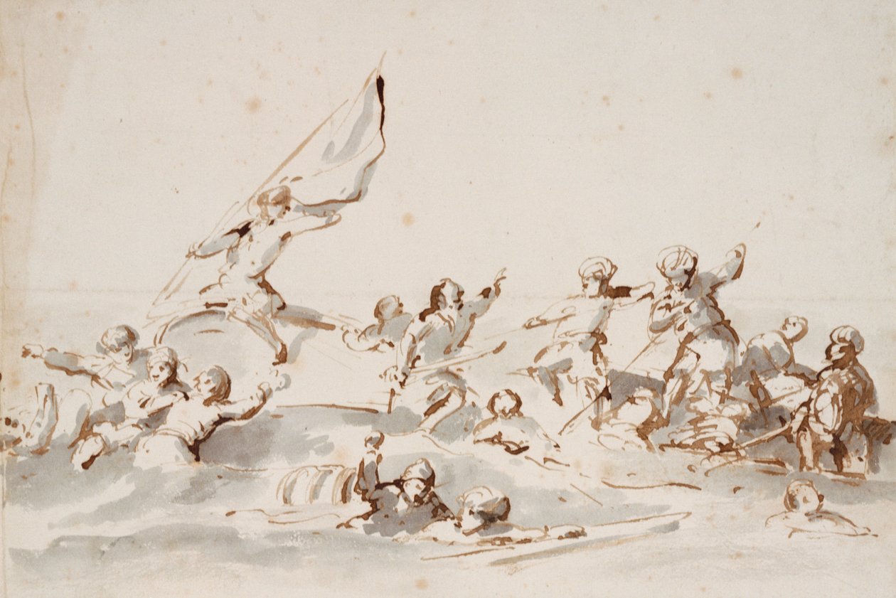 Lucha de barcos, c.1685 (pluma, tinta) de Willem van de Velde the Younger