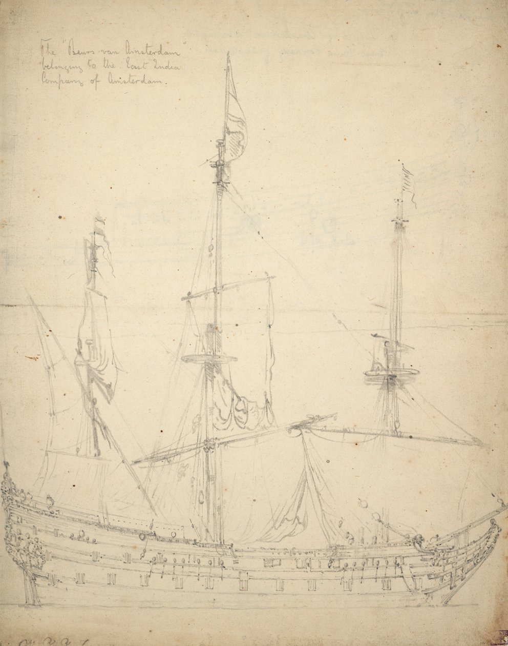 Retrato del "Beurs van Amsterdam". Construido en 1654 como Indiaman. 52 cañones. Entró al servicio de los Estados en 1665. Devuelto a la Compañía 1666, c.1665 (offset) de Willem van de Velde the Younger