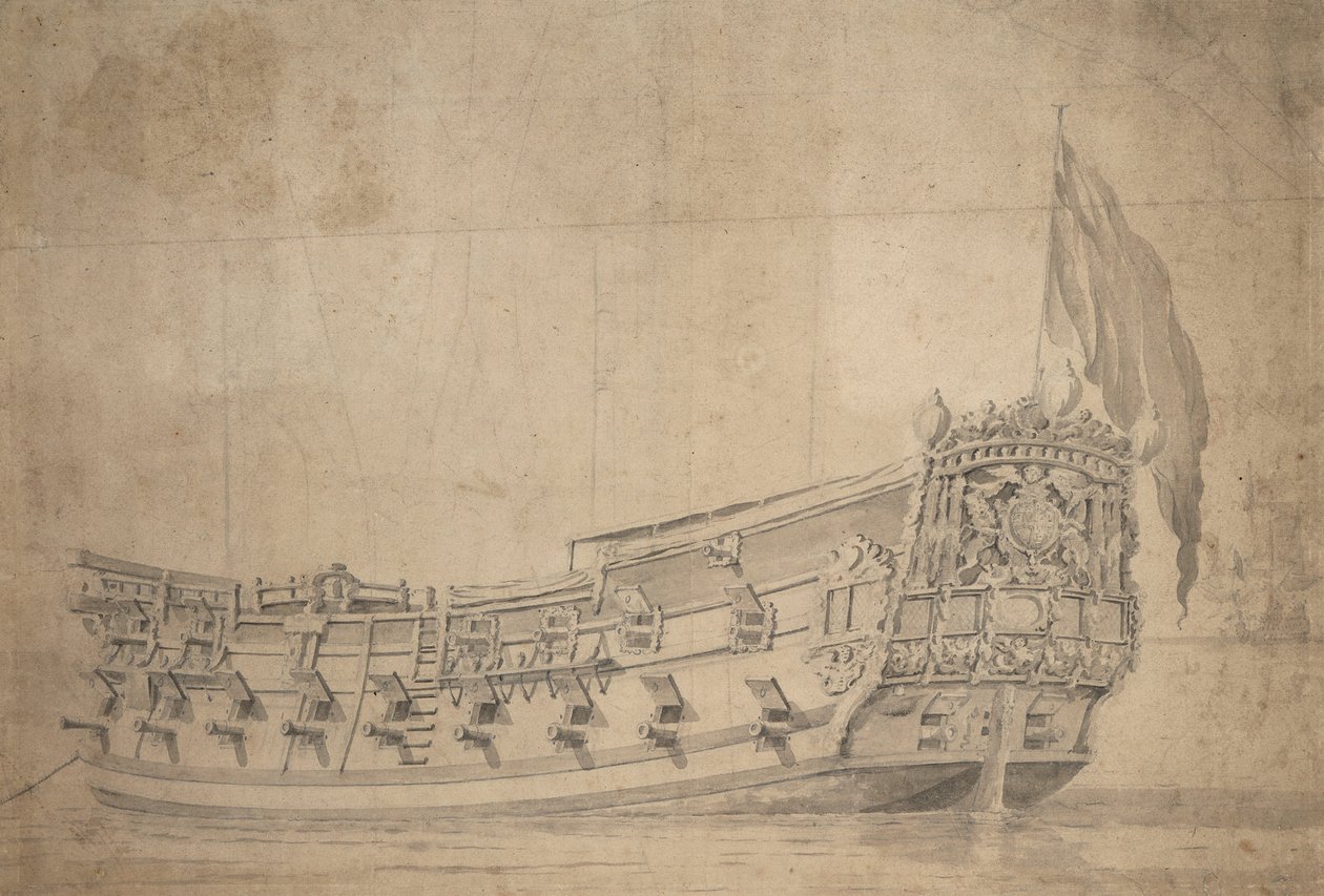Retrato de la "Providencia", c.1661 (grafito, aguada gris) de Willem van de Velde the Younger