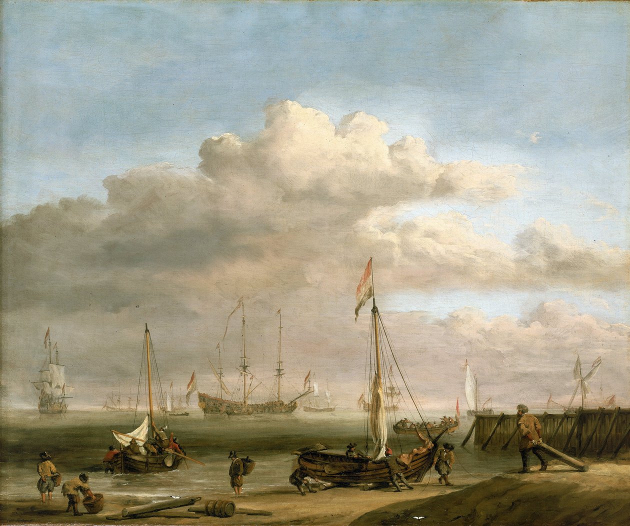 La costa holandesa hasta Marsdiep y Den Helder, con barcos de pesca. Óleo sobre lienzo, hacia 1690, de Willem van de Velde (1633-1707). de Willem van de Velde the Younger