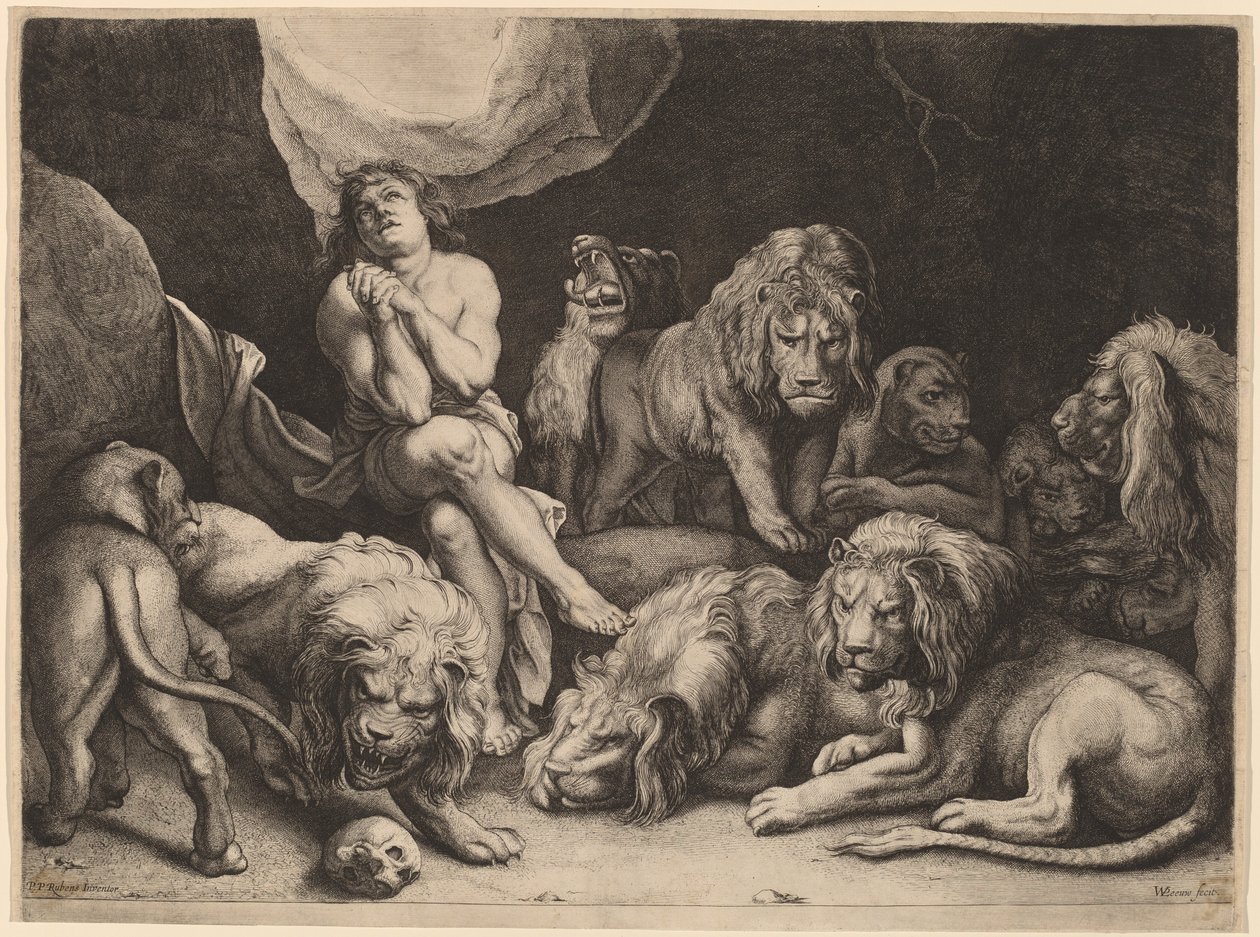 Daniel en el foso de los leones de Willem van der Leeuw after Sir Peter Paul Rubens