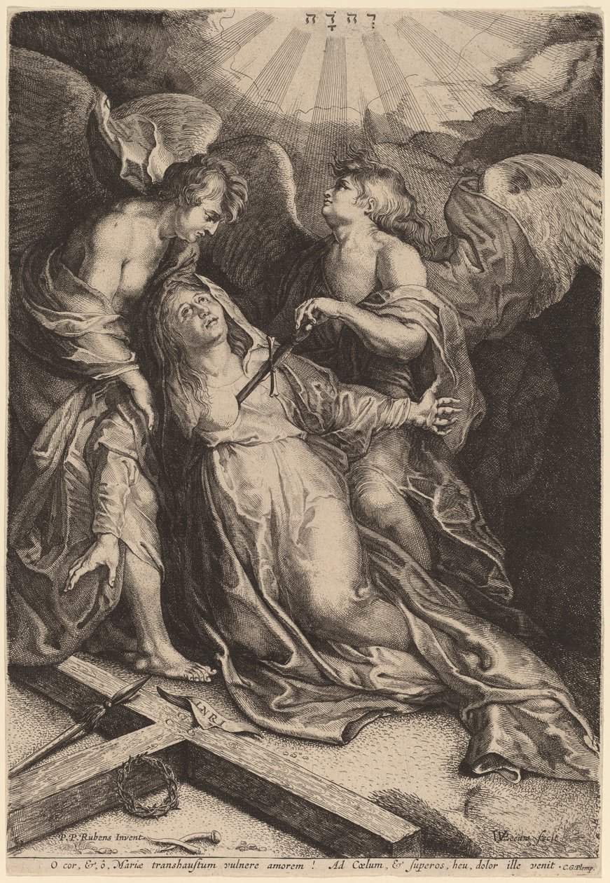 Mater Dolorosa arrodillada, sostenida por dos ángeles de Willem van der Leeuw after Sir Peter Paul Rubens