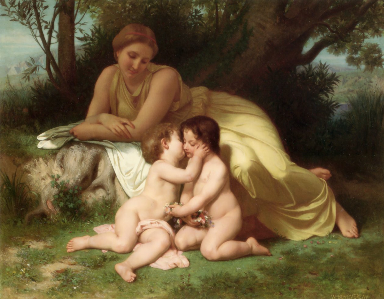 Joven mujer contemplando a dos niños abrazados (1861) de William Adolphe Bouguereau
