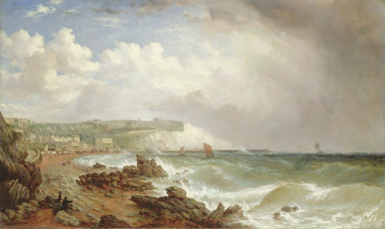 Ventnor, Isla de Wight, desde la playa, tormenta acercándose de William Adolphus Knell