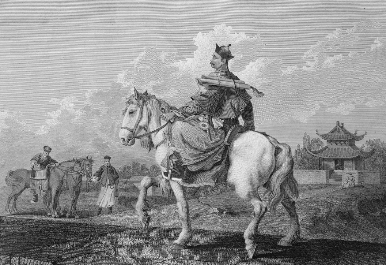Un Quan o mandarín portando una carta del Emperador de China, grabado por Wilson, pub. por G. Nicol, 1796 de William Alexander