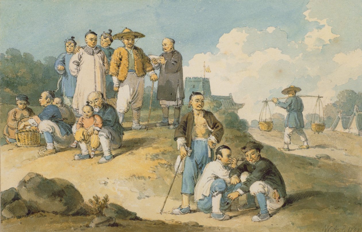 Un grupo de chinos observando la embajada del Conde Macartney a China de William Alexander